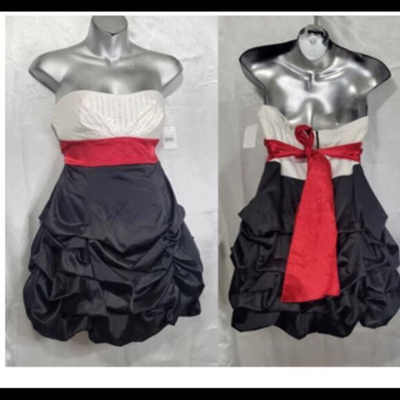 Ruby Rox dress juniors white red black strapless sequin top SZ 3 belted short - Picture 8 of 8